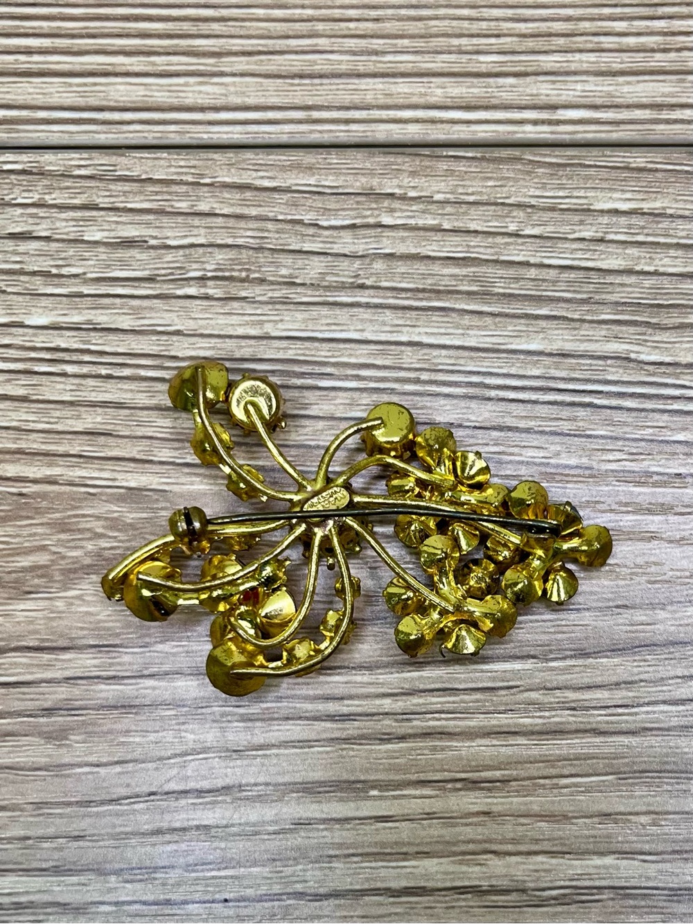 Made in Austria gold tone faux topaz citrine watermelon glass rhinestones brooch - Picture 5 of 5
